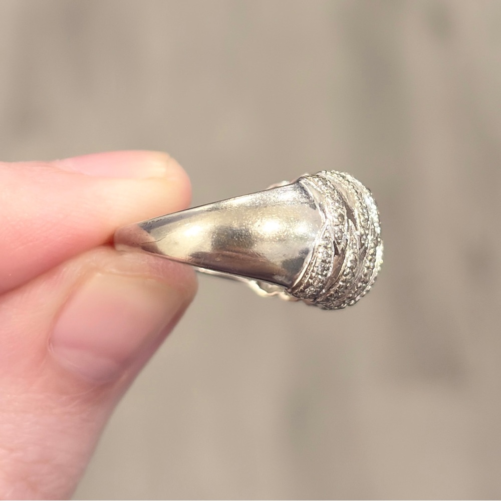 Vintage 10K Diamond filigree Dome Ring: White Gold Striped Cluster Size 8.25 - Picture 6 of 11